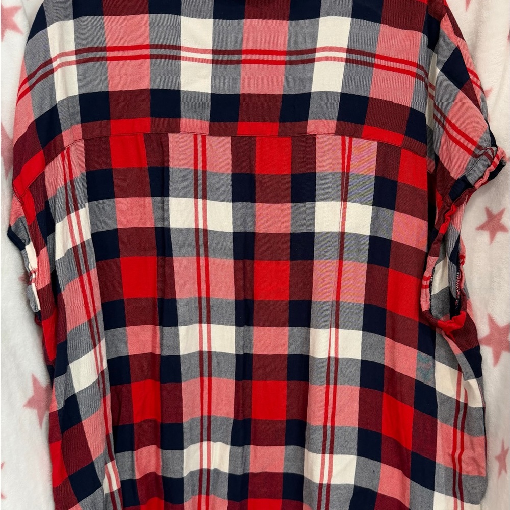 COMO VINTAGE 2X. Red Navy White Plaid Button-Up Shirt - Picture 3 of 5